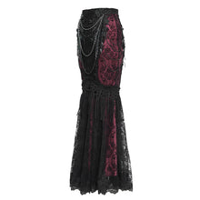 Load image into Gallery viewer, ESKT08002 Black and red Sequin-Embellished Mesh and Flocked Floral Mesh Fitted Fishtail Skirt
