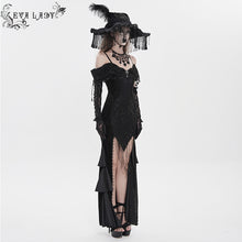 Load image into Gallery viewer, ESKT07601 Black Gothic Off-Shoulder Fishtail Dress
