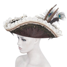 Load image into Gallery viewer, AS181 Lace peacock feather triangle pirate hat
