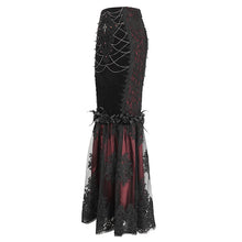 Load image into Gallery viewer, ESKT04402 Black and red Gothic high waist fishtail skirt
