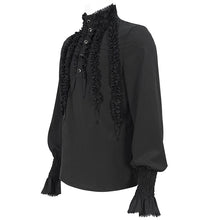 Load image into Gallery viewer, SHT10401 Black Chiffon pleated Lace Stand Collar Men&#39;s Shirt
