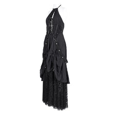 Load image into Gallery viewer, SKT213 Punk halter neck long dress with drawstring at chest
