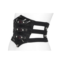 Load image into Gallery viewer, AS311 Punk-style elastic belt featuring snakeskin-effect leather, demon eye motif, and stud embellishments
