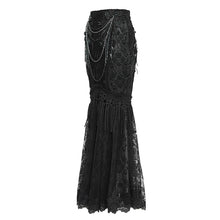 Load image into Gallery viewer, ESKT08001 Black Sequin-Embellished Mesh and Flocked Floral Mesh Fitted Fishtail Skirt
