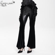 Load image into Gallery viewer, EPT02001 Velvet-knit flared trousers with side ruffles
