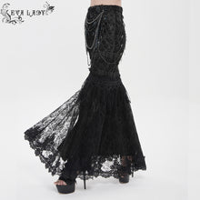 Load image into Gallery viewer, ESKT08001 Black Sequin-Embellished Mesh and Flocked Floral Mesh Fitted Fishtail Skirt
