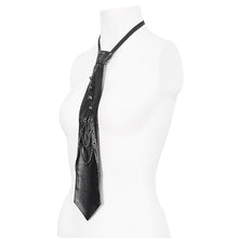 Load image into Gallery viewer, AS149 Asymmetric black leather tie with chain
