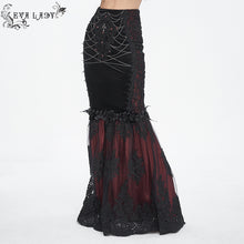 Load image into Gallery viewer, ESKT04402 Black and red Gothic high waist fishtail skirt
