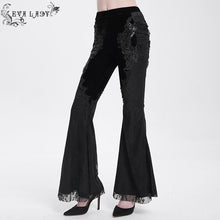 Load image into Gallery viewer, EPT01901 Black Sexy Women Gothic velvet and lace flared trousers
