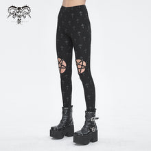 Load image into Gallery viewer, PT234 Knee star-shaped hollow out cross printing knitted trousers for women
