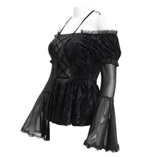 Load image into Gallery viewer, ETT038 Embossed velvet off-shoulder long-sleeved women&#39;s T-shirt
