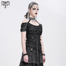 Load image into Gallery viewer, TT291 Ripped knitted halterneck off-shoulder punk T-shirt
