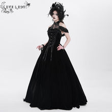 Load image into Gallery viewer, ESKT058 Stand collar ribbon tied steel button velvet dress
