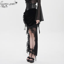Load image into Gallery viewer, ESKT07801 Black Velvet Paneling with Soft Rose Mesh Gothic Skirt

