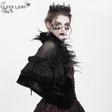 Load image into Gallery viewer, ECA021 Feather-decorated neckline faux silk Gothic shawl
