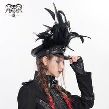 Load image into Gallery viewer, AS256 Long and short feather tassel chain leather military cap
