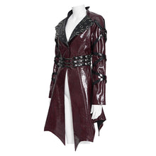 Load image into Gallery viewer, CT27602 Red Punk-Style Mid-Length Coat with Glossy Finish and Multiple Straps
