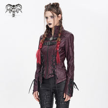 Load image into Gallery viewer, CT26302 Red Pleated Faux Leather Punk Jacket
