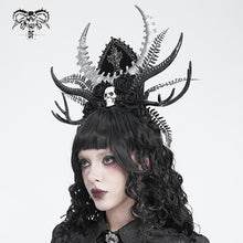 Load image into Gallery viewer, AS305 Halloween Antler and Antelope Horn Headband with Rose and Crescent Moon Accents
