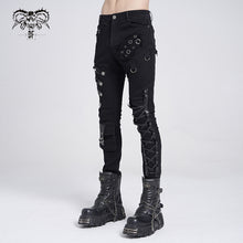 Load image into Gallery viewer, PT100 punk heavy metal lace up leg torn men trousers with loops
