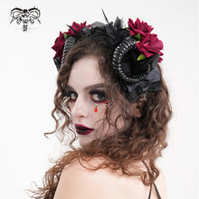 Load image into Gallery viewer, AS196 Black and red gothic party cosplay Devil Rose Horn Hairpin Headband
