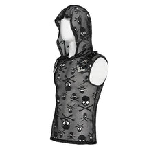 Load image into Gallery viewer, TT321 Punk Skull Mesh Hooded Sleeveless T-Shirt
