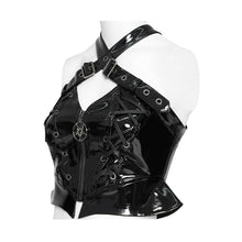 Load image into Gallery viewer, TT310 Punk Patent Faux Leather Halter Crop Top
