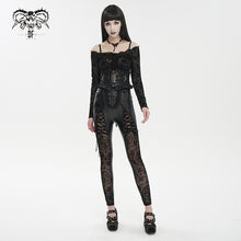 Load image into Gallery viewer, PT202 Queen Flocked laced up Goth Leggings
