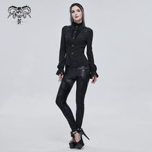 Load image into Gallery viewer, SHT07601 Autumn 3D appliqued shoulder lace stand collar striped black gothic women blouse
