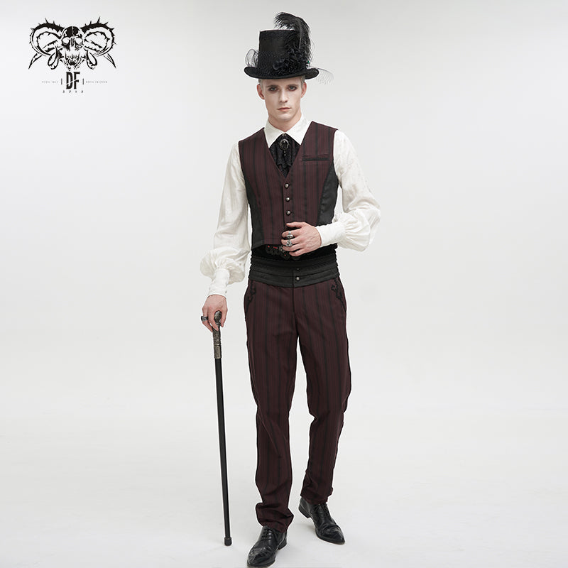 WT06602 RED Striped Removable Swallowtail Men's Vest