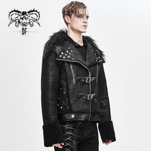 Load image into Gallery viewer, CT142 decadent punk warm spiked fur collar men wool short jacket with loops
