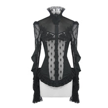 Load image into Gallery viewer, ESHT005 See through diamond pattern lace sexy ladies gothic chiffon blouse with beaded flower
