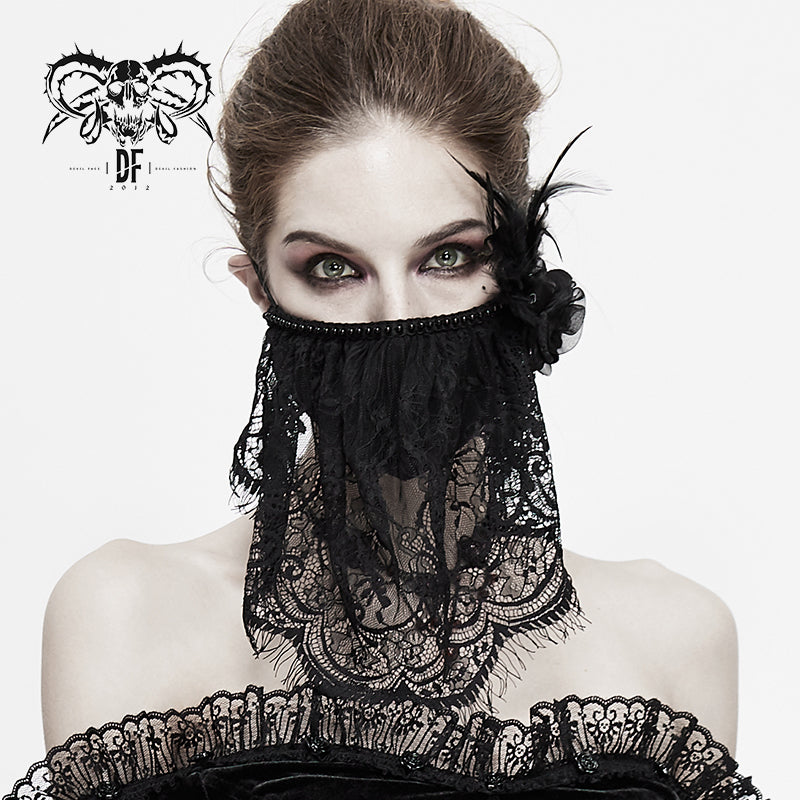 MK025 mysterious sexy ladies floral gothic cotton mask with eyelash lace veil