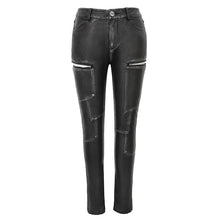 Load image into Gallery viewer, PT130 punk biker block-shaped patchwork hand-rubbed gray women leather pants
