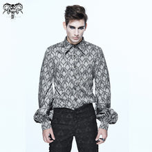 Load image into Gallery viewer, SHT026 Gothic basic style black and silver jacquard long sleeves men shirt with bow tie
