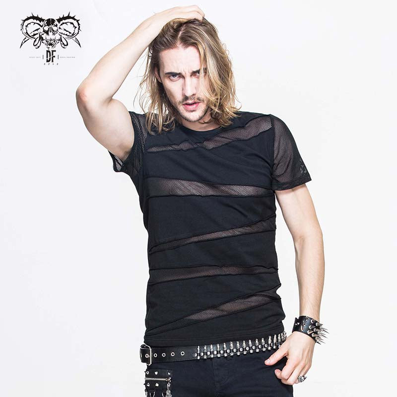 TT060 everyday summer men partition diamond mesh T-shirt