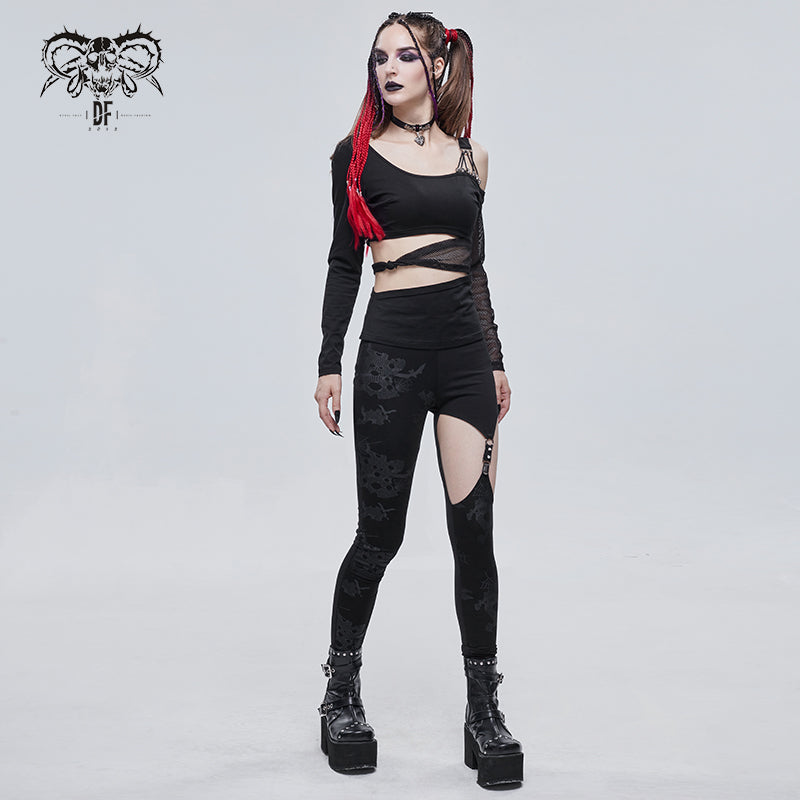 PT148 Ripped spider web printed asymmetrical leggings – Devil Fashion  Official