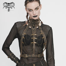 Load image into Gallery viewer, AS065 steampunk accessories brown women distressed body harness with chains
