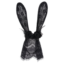 Load image into Gallery viewer, AS118 sexy women lace black Bunny ear bubble beaded headband with veil
