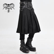 Load image into Gallery viewer, SKT108 punk metallic mist textured leather waistband dark grain pleated men kilts
