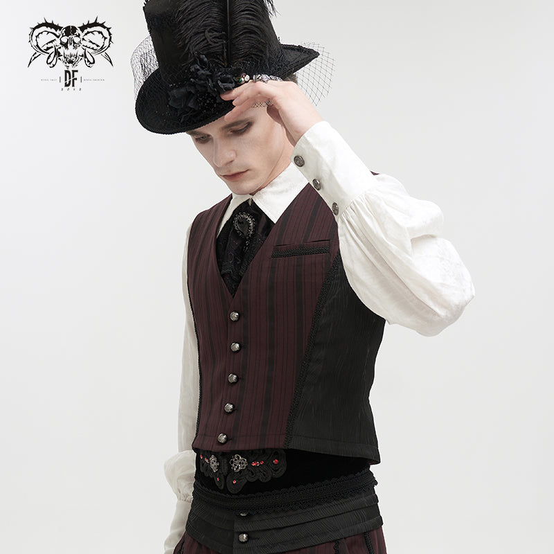 WT06602 RED Striped Removable Swallowtail Men's Vest