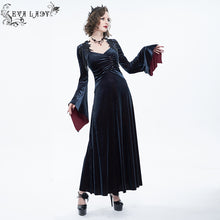 Load image into Gallery viewer, ESKT034 evening party black and wine velvet V neck elegant women Gothic long night dress
