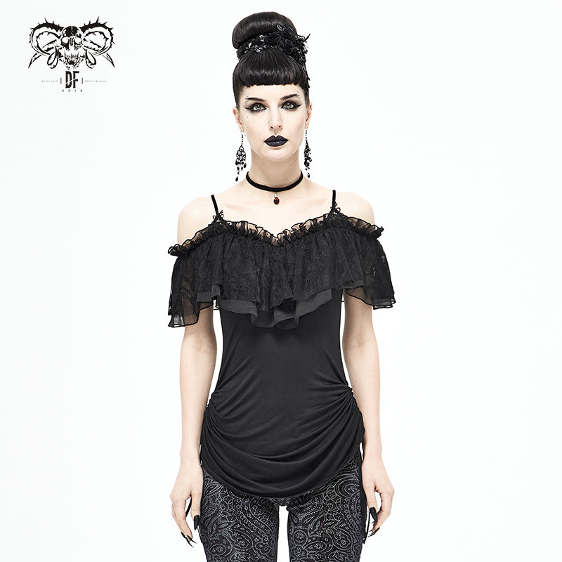 TT171 Gothic strapless drawstring sling T-shirt
