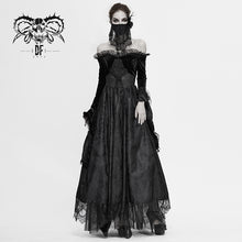 Load image into Gallery viewer, SKT120 Gothic off shoulder lace pleated sexy women formal long dress with fur collar
