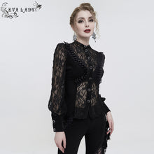 Load image into Gallery viewer, ESHT01501 Black fringed iris mesh Goth Shirt
