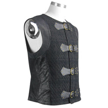 Load image into Gallery viewer, WT035 Men coarse texture woolen patchwork punk leather waistcoat with loops
