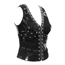 Load image into Gallery viewer, WT053 cyber punk asymmetrical design heavy metal sexy ladies black small mesh vests
