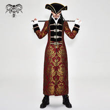 Load image into Gallery viewer, CT096 Pirate style red and gold jacquard gothic pattern men long coat
