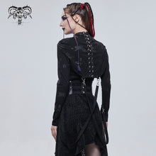 Load image into Gallery viewer, CA024 punk women black bone printed knitted shawl with straps
