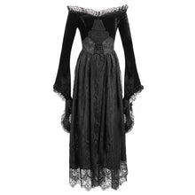 Load image into Gallery viewer, SKT120 Gothic off shoulder lace pleated sexy women formal long dress with fur collar
